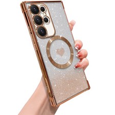 ZONRW Samsung Galaxy S23 Ultra MagSafe Case 6.8in Bling Gradient Heart Gold