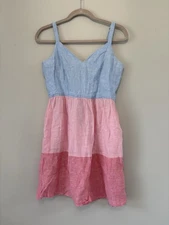 Cynthia Rowley 4 Red Blue Pink Stripe 100% Linen Coastal Vacation Beachy Resort