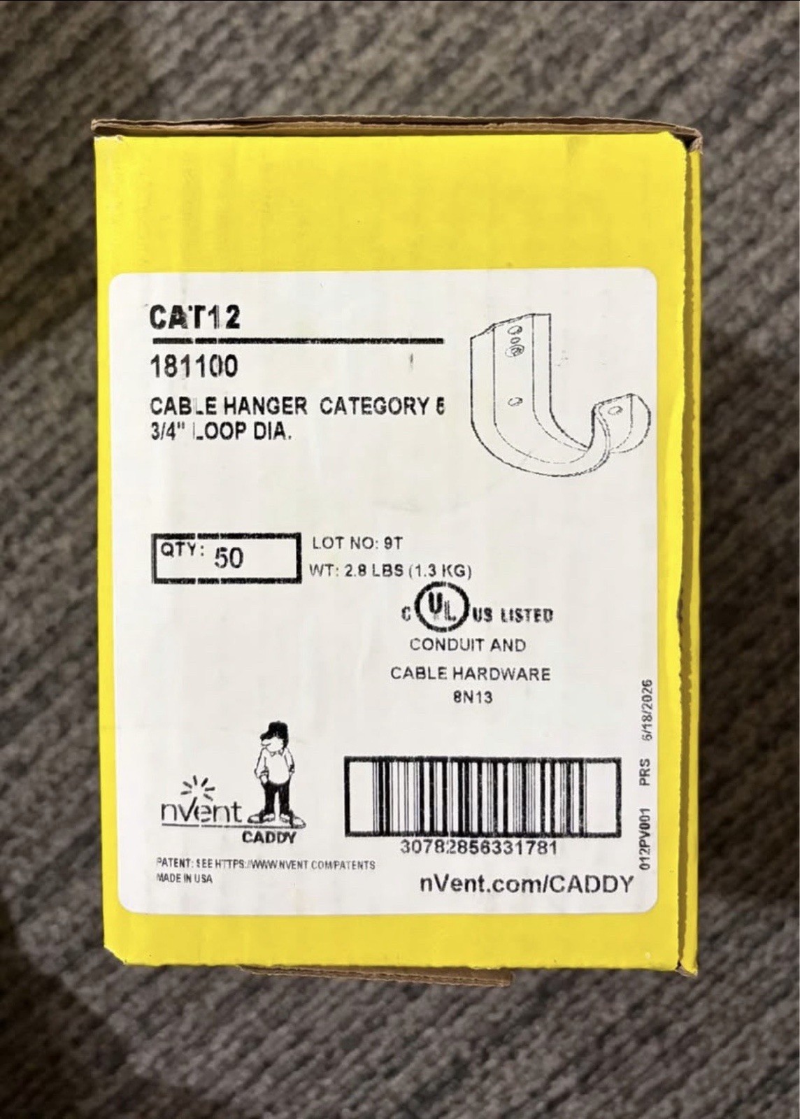 nvent Caddy CAT 12 J-Hook. 3/4” Loop Diameter. Brand New And Sealed. 50pcs.