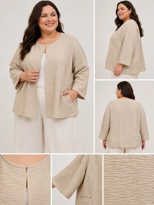 Eileen Fisher Woman Ripple Bindu 100% Silk Jacket 3X Open Front Magnet Closure