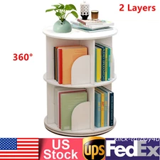 2-Layer Rotating 360° Bookshelf Bookcase Freestanding Storage Shelf Display Rack