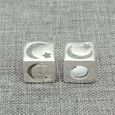 2pcs of 925 Sterling Silver Moon and Star Cube Beads for Bracelet Necklace