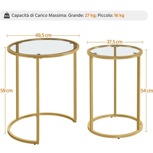 Juego de Mesita Auxiliar Apilables Mesa Nido de Metal y Cristal para Salón Oro - Imagen 3 de 10