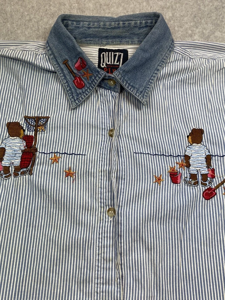 Camisa Blusa Quizz Mujer Talla 2 Extra Grande 22 Azul Rayas Algodón Informal De Colección Foto 3 de 4