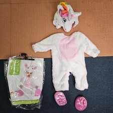 Unicorn Halloween Costume Infant Baby Jumpsuit Hood Tail Booties 0-6M Amscan P0b