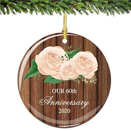 Our 60th Anniversary Christmas Ornament 2022 Rose Porcelain Ornament Husband - Picture 1 of 2