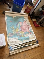 Antique Old Original Rare George F Cram Pull Down School Cloth Maps W Frame USA