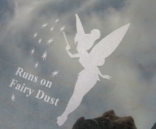 CAR STICKER, WINDOW, TINKERBELL, ETCHED / FROSTED GLASS, BLACK, WHITE 140 X 175