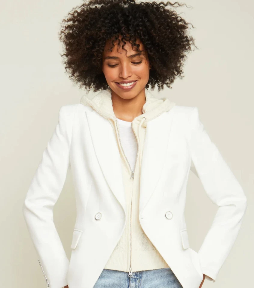 VERONICA BEARD Dickey Jacket Insert Women Ivory POE Cableknit Sweater Stripe NWT - Image 4 of 4