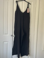 Black Linen Dungarees/ Wide Leg Play suit