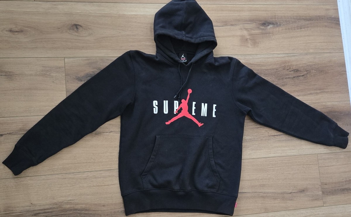 Supreme x Jordan Blk Hooded Hoodie Sweatshirt Pullover Size