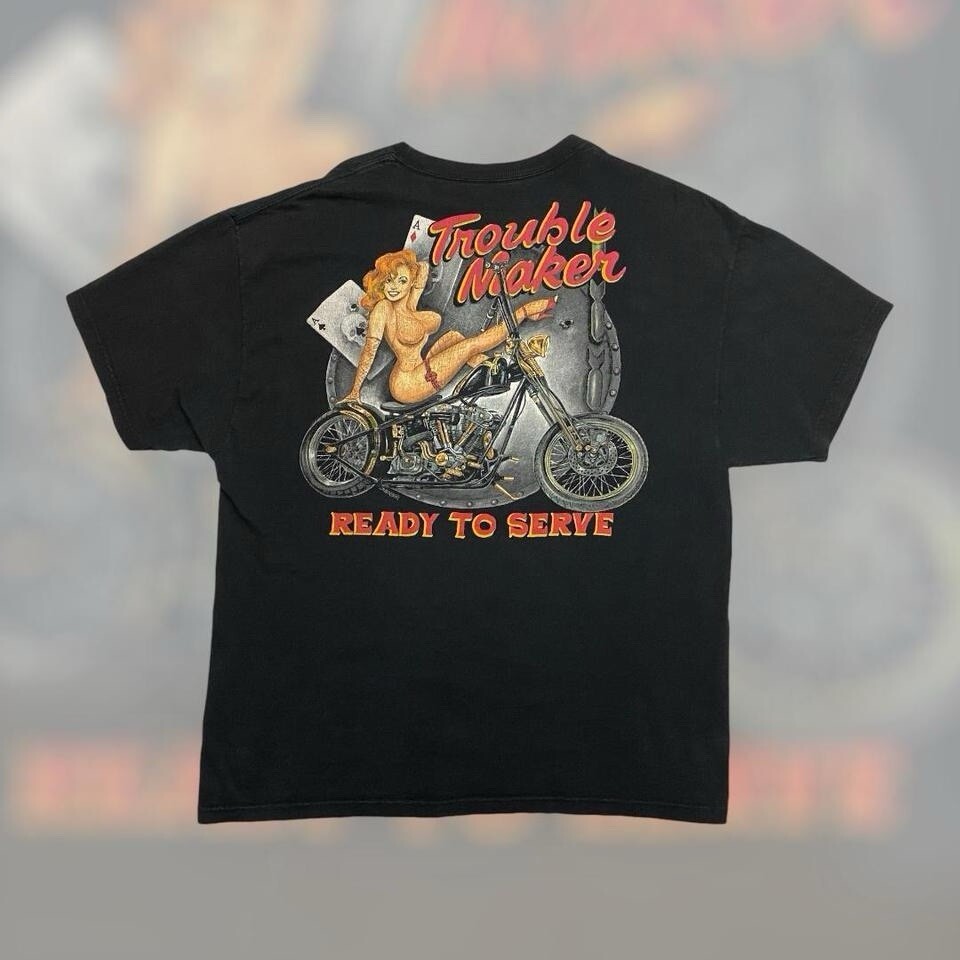 Renegade Classics Motorcycle Biker Babe Graphic Tee Mens XL Black Faded Punk Style