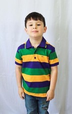 Mardi Gras Kids Boys Unisex Purple Green Gold Stripe Rugby Polo Shirt