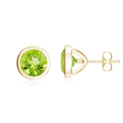 Round Cut Natural Gemstone Stud Earring For Women with Screw Back, Bezel set - Picture 106 of 145
