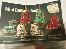 Vintage LeeWards 6 MINI BELL BOOT Beaded Christmas Ornament Kit Sequins Craft