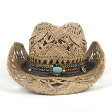 Natural Straw Cowboy Handmade Weave Lady Tassel Summer Western Sombrero Hats