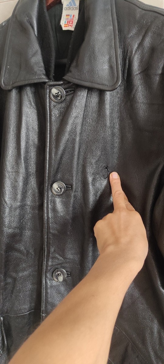 Vtg Original Leather Adidas 3 Stipes Leather Men's Black Jacket