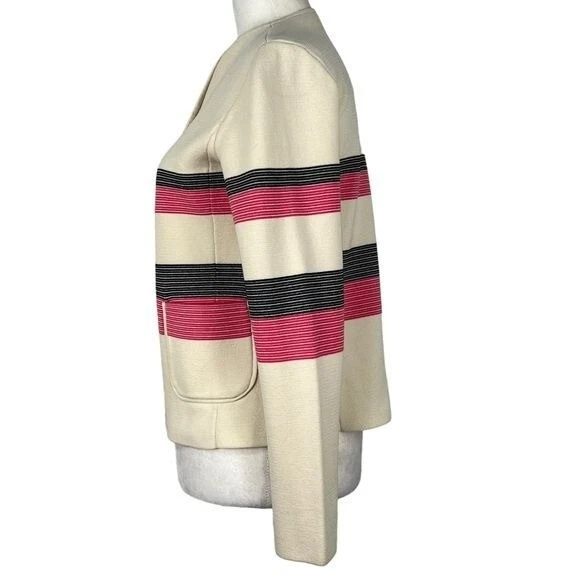 TALBOTS WOMENS FITTED BLOCK STRIPED CARDIGAN WITH POCKETS - Image 4 of 4