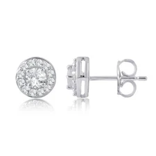 0.50 CT Round Cut Diamond Stud Earring Women Cluster Halo Solid 10k White Gold