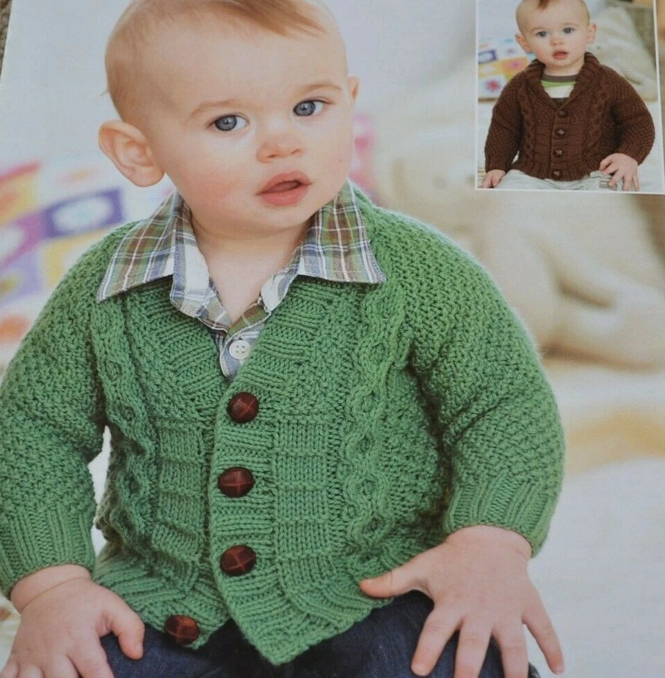 98 Knitting Pattern Baby Boys DK Cable Cardigans Shawl V Neck