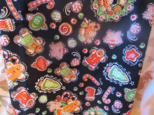 Christmas Goodies on Black Fabric 2 1/2 yards - Picture 1 of 1