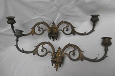 Ancienne paire de double bougeoirs en laiton et bronze, époque 1900 (BG96)