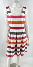 Nine West Fit Flare Dress Size 16 White Pink Orange Striped Pockets Sleeveless