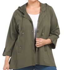 Christian Siriano New York Hooded Jacket Women's 2x Green Button Up Soft Pockets