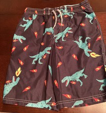Carters boys size 12 Black T-Rex Dinos Swim Trunks lined Board Shorts