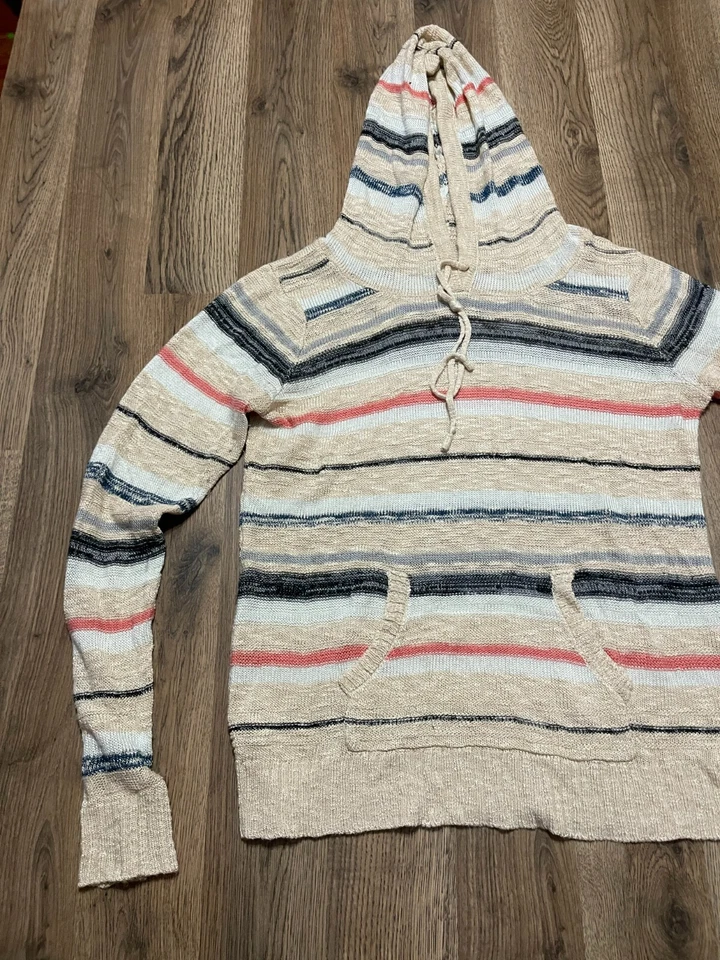 Maurices Hoodie, Womens Medium, Cream White Black, Striped, Pullover, Drawstring - Image 3 of 4