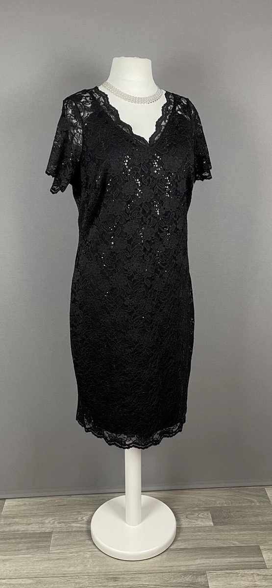 George Size 20 Ladies Black Lace Dress Sparkly Sequin Christmas Occasion LBD