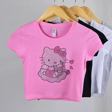 Hello Kitty Rhinestone Cropped T-shirt Cupid
