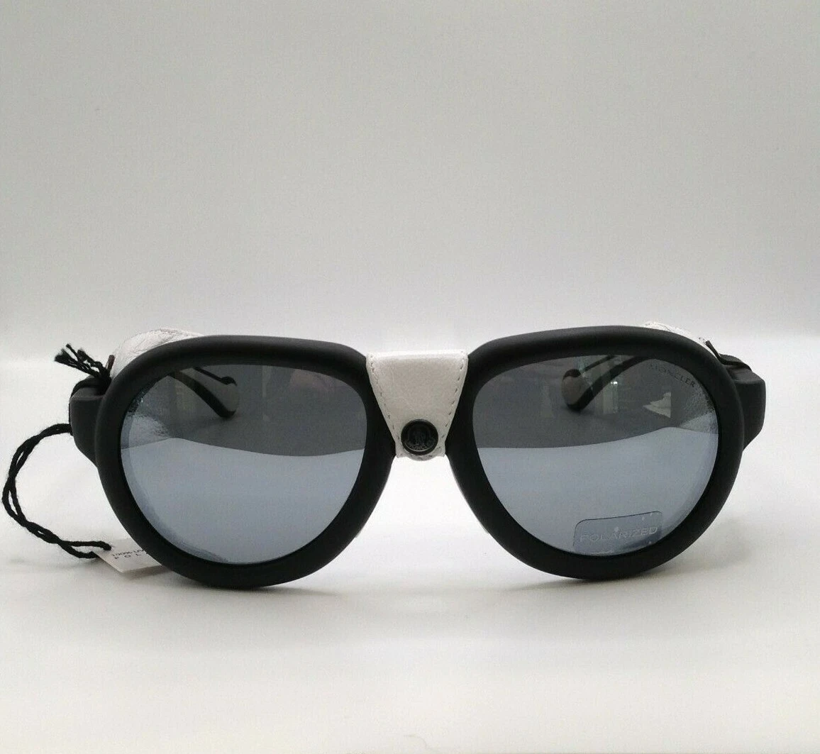 Moncler — Moncler ML 0090 02D Matte Black Polarized Mirrored Round Sunglasses 55-20-140