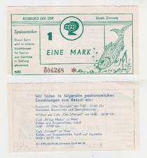 1 Mark Banknote DDR Reiseb&uuml;ro Speisentalon Hotels Zinnowitz 1985 (116309)