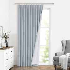 Blue Fog Pinch Pleated Full Blackout Curtains Linen Blended Room Darkening Windo