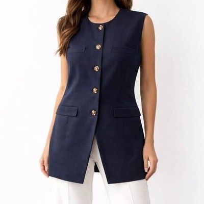 Antonio Melani Navy Structured Button Vest | Quiet Luxury Corpcore [size 12]