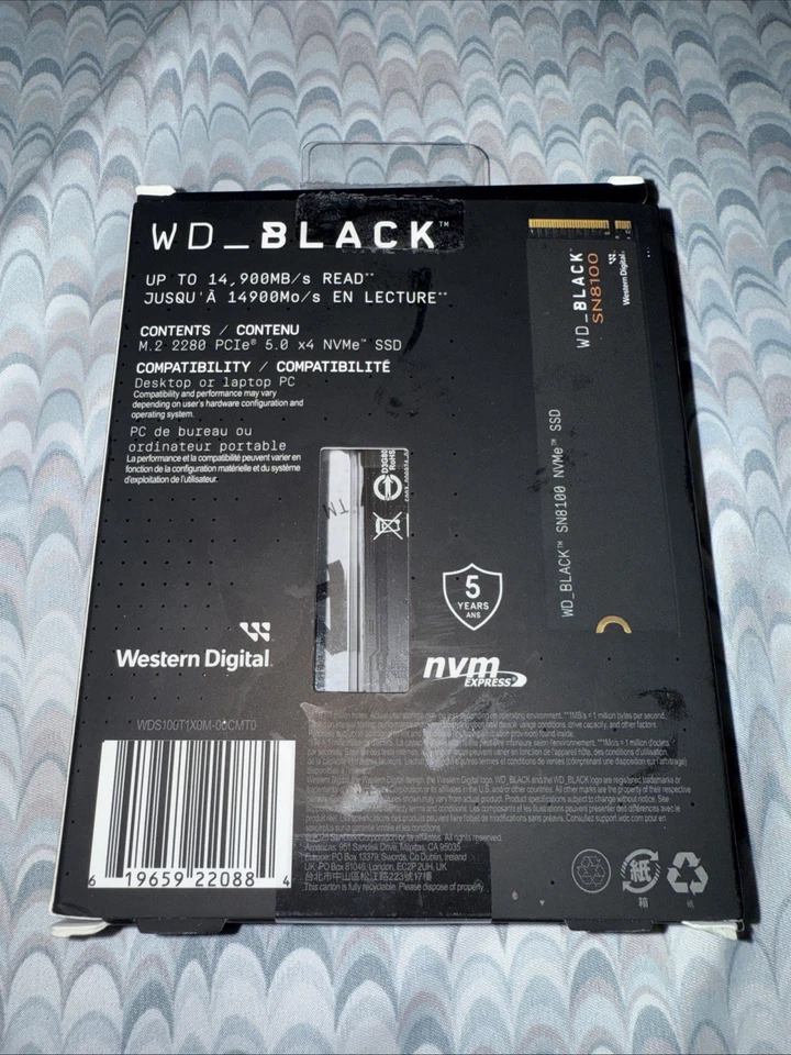 SSD WD Black SN8100 1 TB PCIe Gen 5 M.2 hasta 14.900 MB/s (increíble estado) Foto 2 de 4