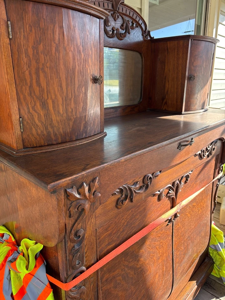 1800s murphy bed, beautiful oak Victorian Murphy bed with mirror and two cabinet - Image 3 of 4