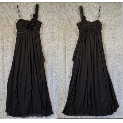 Vintage Intrigue One Shoulder Long Dress Size 11 Black Sheer Flowers Bridesmaid
