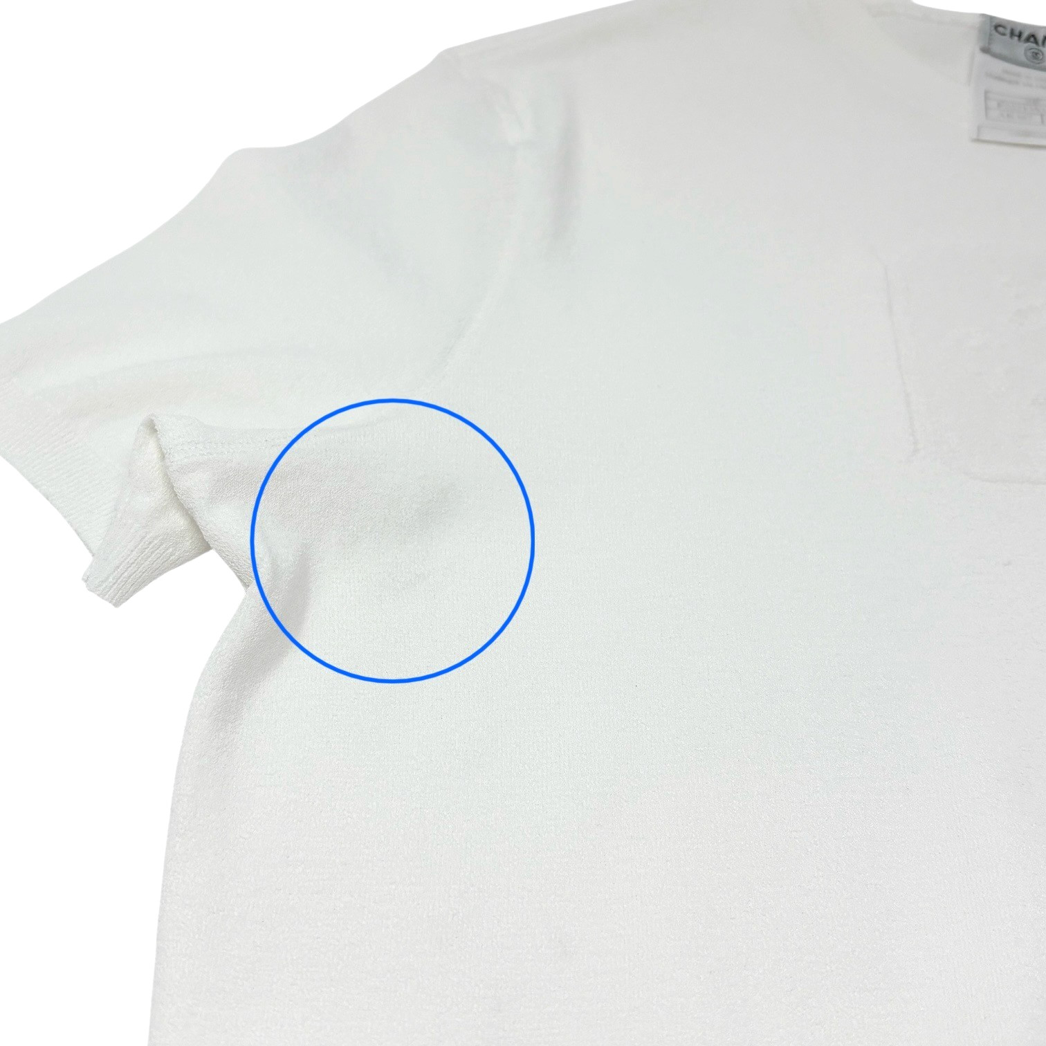 CHANEL Vintage 04C CC Logo Knit T-shirt Top #46 White Cotton See-through Mesh image 10