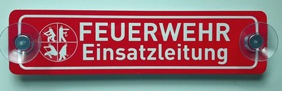 grosses Saugnapfschild FEUERWEHR Metall mit 2 * Saugnapf f. Windschutzscheibe