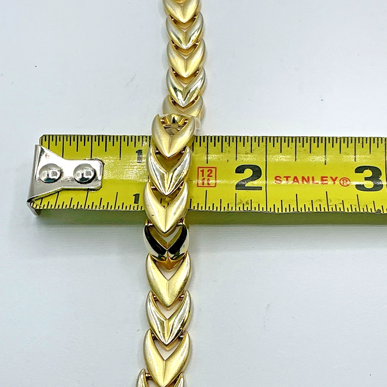 Bellezza Gold Tone Frosted Shiny Chevron Link Bracelet Double Safety Clasp image 10