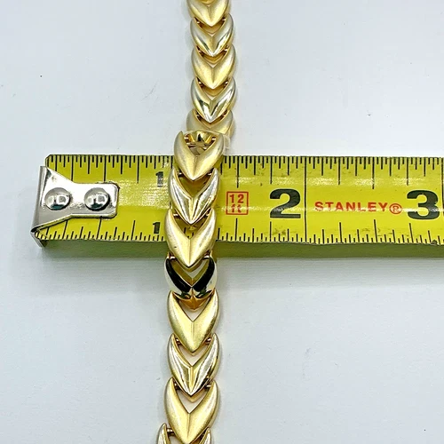 Bellezza Gold Tone Frosted Shiny Chevron Link Bracelet Double Safety Clasp image 10