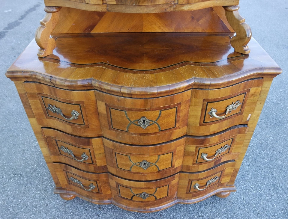 Antik Barocker Tabernakel Intarsien Funier Nussbaum Museal Sekretär Schrank 1850 - Bild 3 von 4