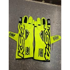 OMP KS-4 Kart Gloves - Fluro Yellow Size L, Synthetic Suede / High Grip *Marked*