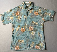 Vtg 80's Pierre Cardin Rayon Floral Island PIN UP Hula GIRL Hawaiian Shirt Med