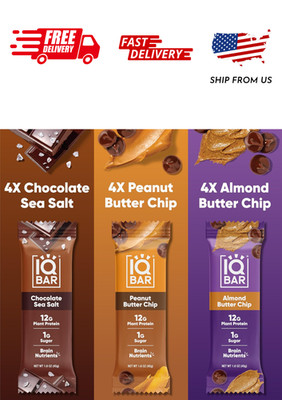 IQBAR Clean Plant Protein Bars - Chocolate Lovers Variety - 12 Count - Keto, Veg
