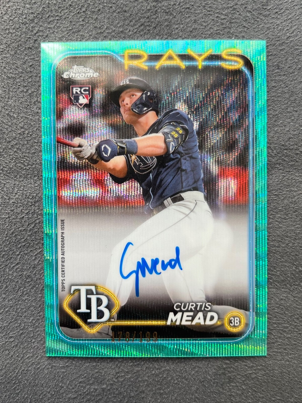 2024 Topps Chrome Curtis Mead RC Auto Aqua Wave Refractor #/199 #RA-CME Rays