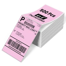 Phomemo 4x6 Thermal Label Printer Paper - 500 PCS Pink 4x6 Fan-Fold Shipping ...