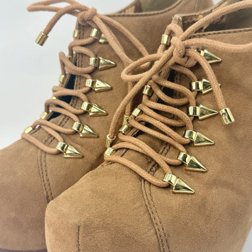 Wild Pair Tan Suede Lace-Up Platform Stiletto Booties Women’s Size 5.5 - Image 2 of 4